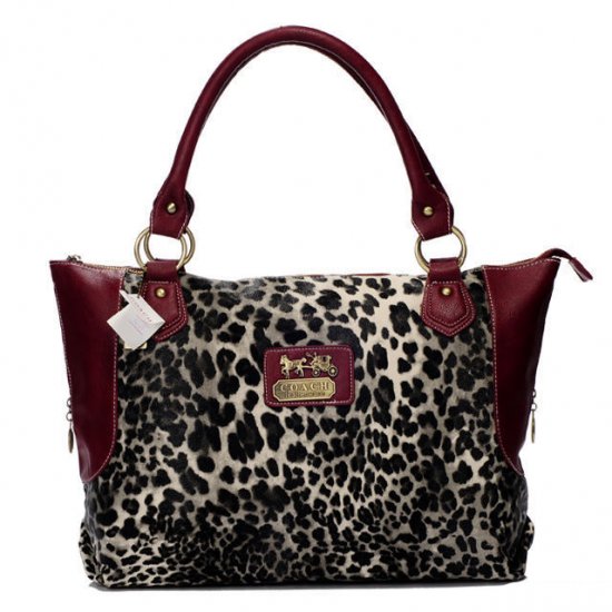 Coach Leopard Fur Large Red Totes BAI